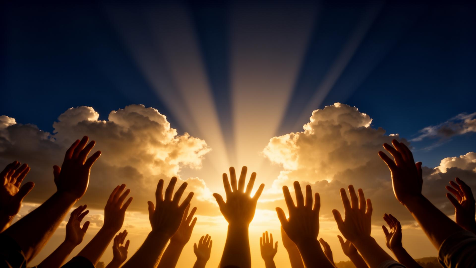 Hands reaching toward the light of hope